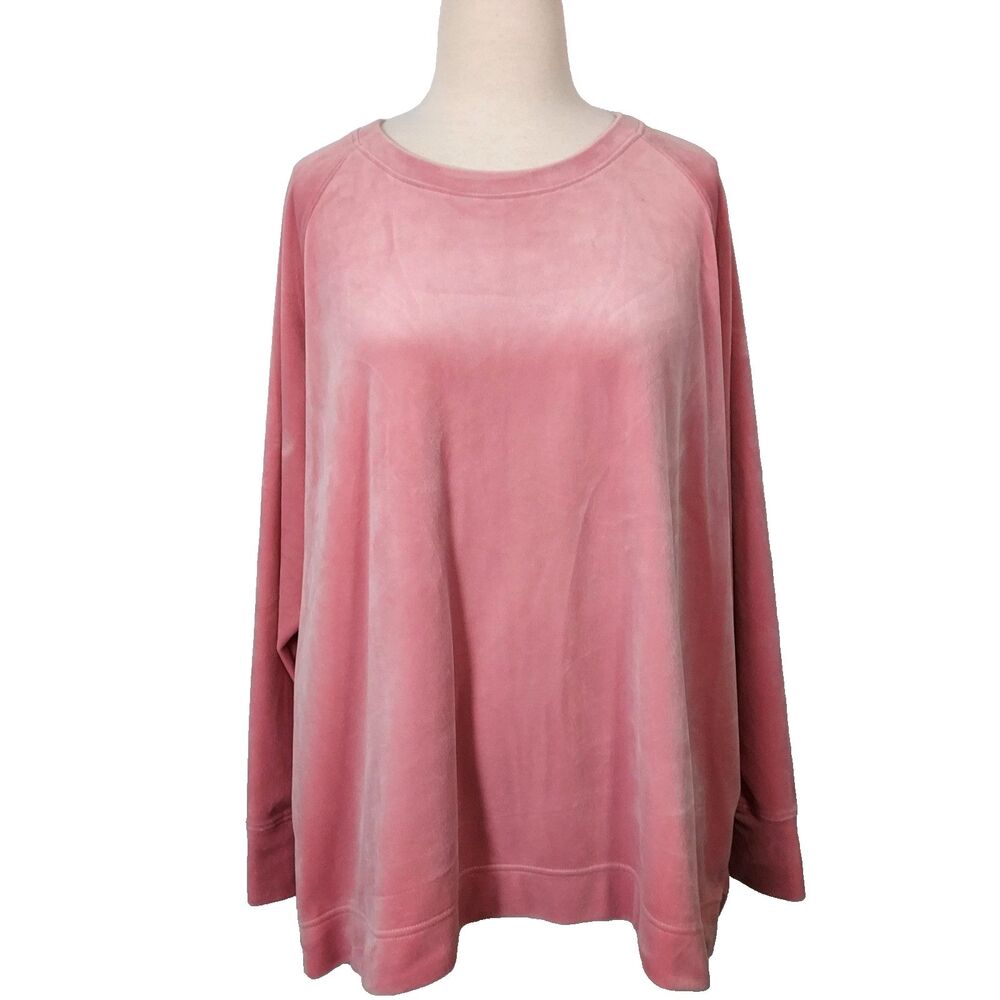 Time and Tru Pink Velour Sweatshirt Top Women Size XXXL 22 Comfy Soft Stretch